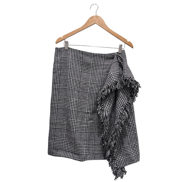 NWT Mare Mare x Anthropologie Houndstooth Fringe Mini Skirt Preppy Black White L - Picture 3 of 12